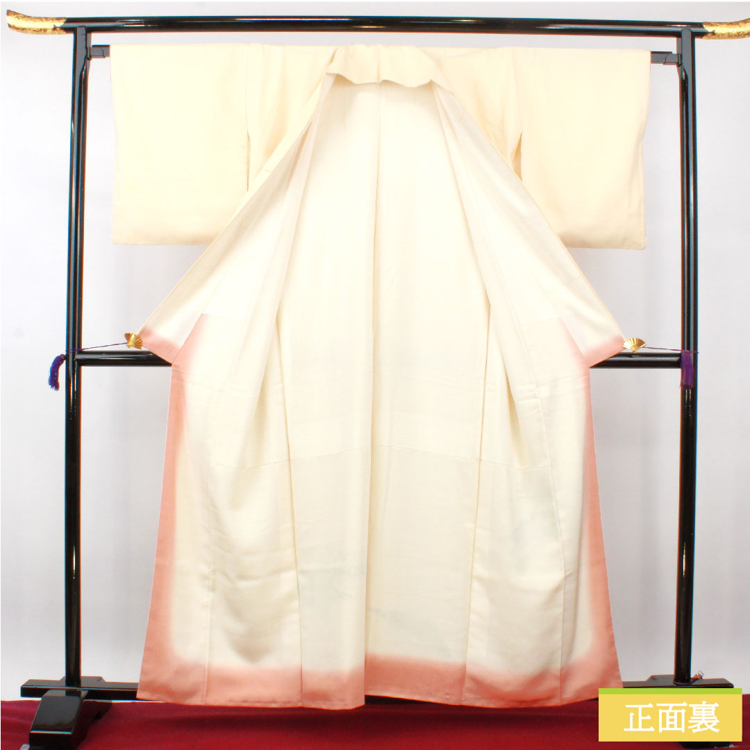 彩色留袖、纯丝、长度 159.5 厘米、袖长 65.5 厘米、里料、Neriiro(Neri-iro)、春亚纺、手绘友禅、富士山、A 级、奶油色、1111001323315