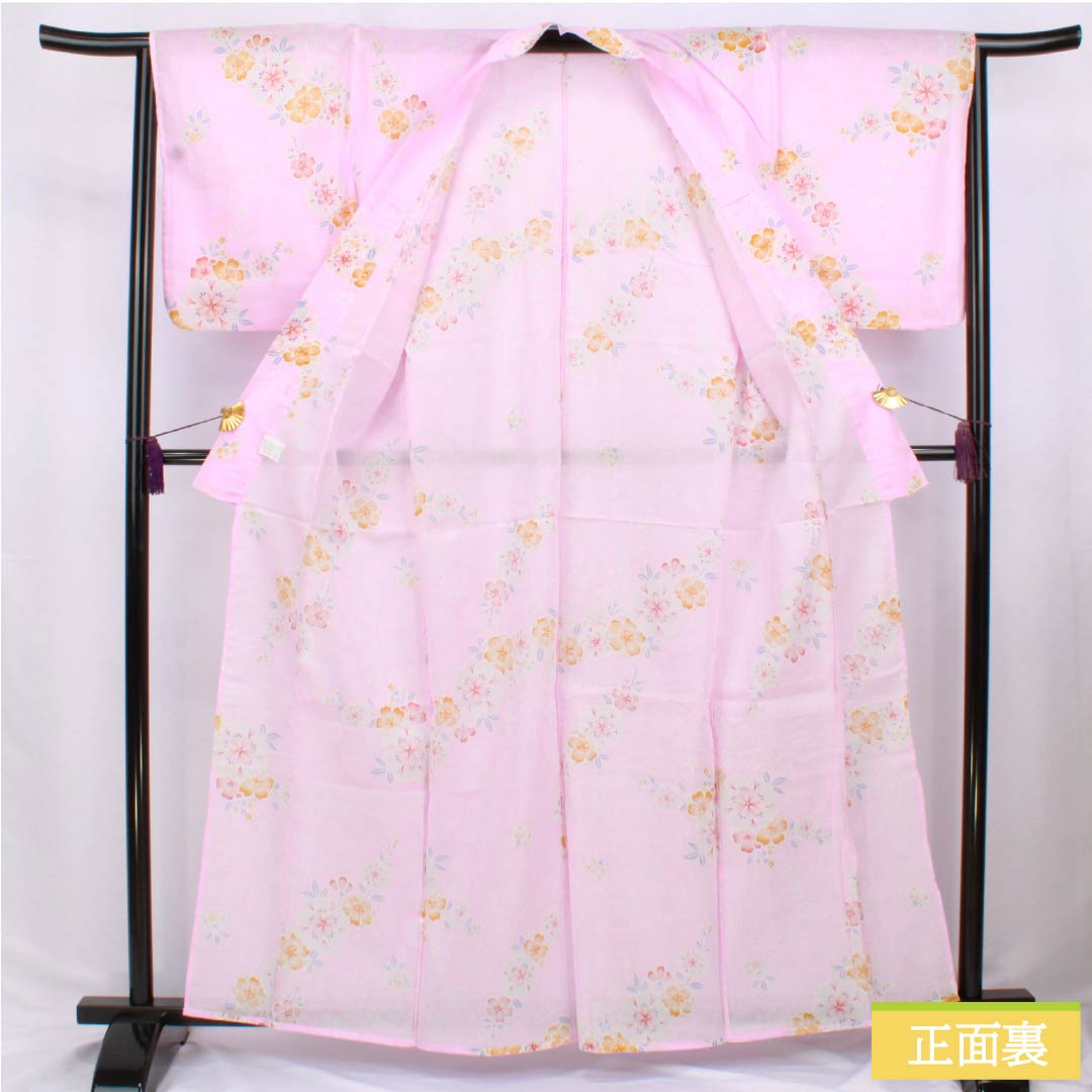 Cotton Yukata, Length 161.5cm, Sleeve Length 65.5cm, S Rank, Single Layer, Pink, Karada (Niwaumeiro) Color, Cherry Blossom Design, 1118006272413