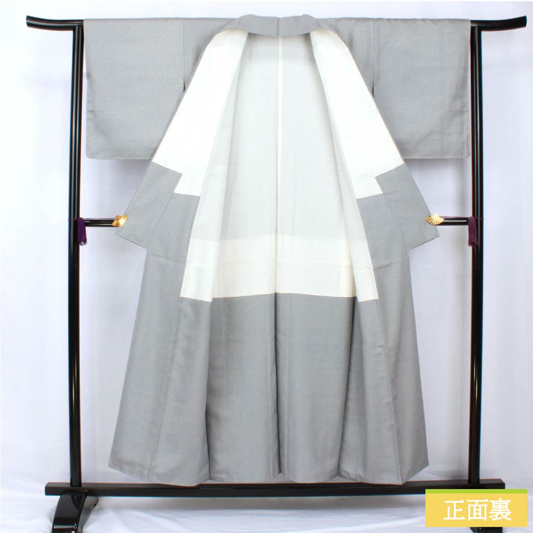 小紋 正絹 身丈153cm 裄丈62.5cm 袷 銀色(ぎんいろ) 天目染 しつけ糸付き Aランク グレー系 1115005353222