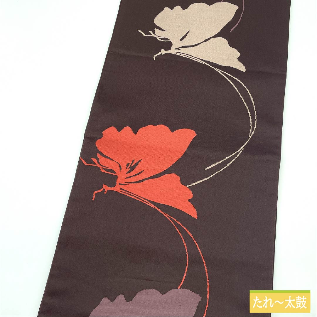 袋帯 正絹 臙脂墨色(えんじずみいろ) 蝶 帯丈440cm Sランク 六通 セミフォーマル 茶系 1123012222314