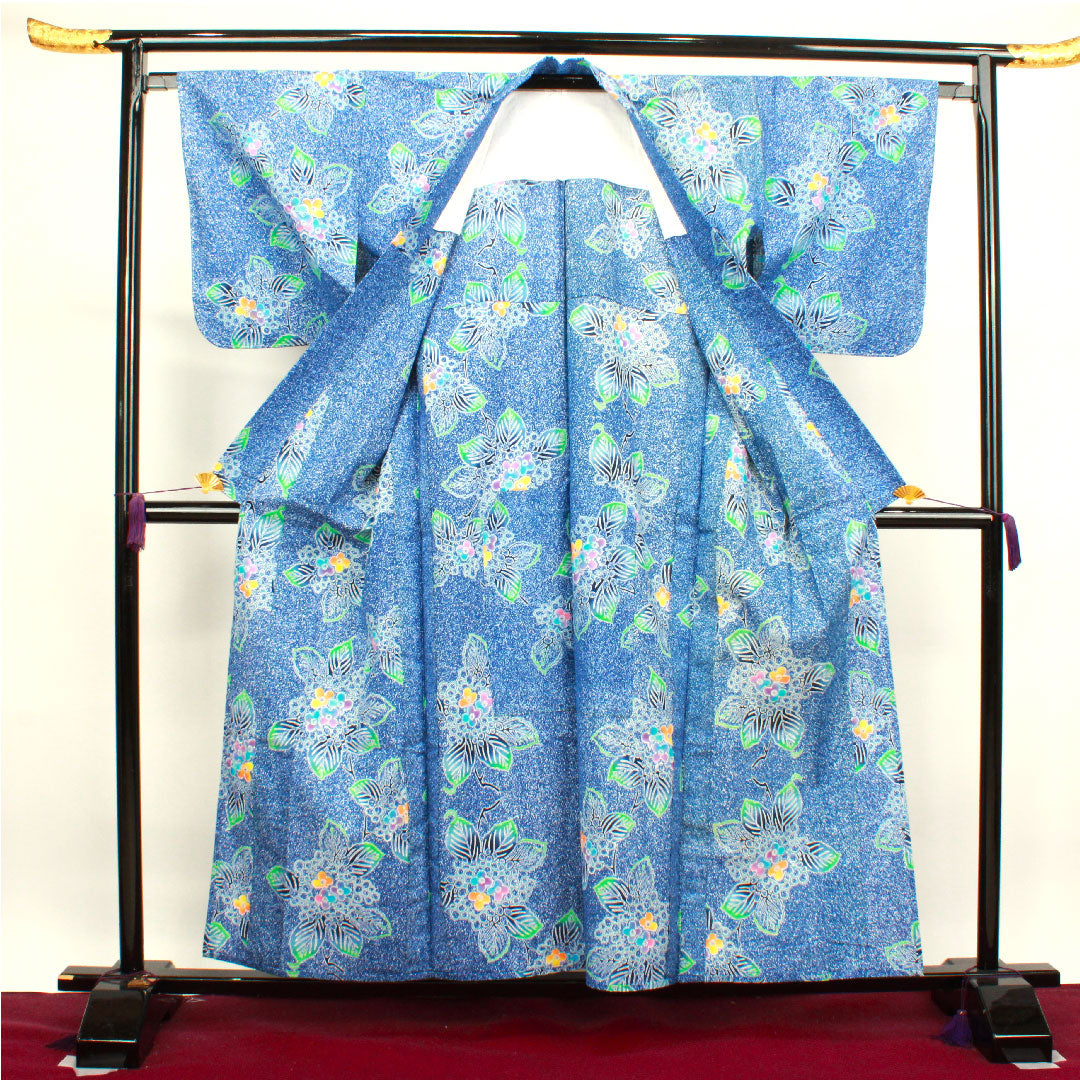 浴衣 露草色 紫陽花 木綿 Bランク 単衣 身丈158cm 裄丈66cm 青系 1118003704317