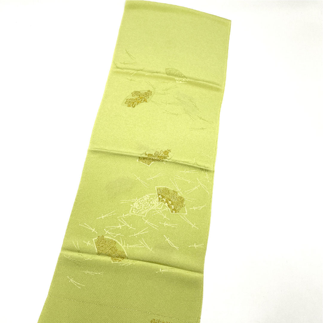 (新古品)帯揚げ 正絹 NEWランク セミフォーマル 薄柳色(うすやなぎいろ) 丹後ちりめん 扇 松 長さ約174cm 幅約28.5cm 緑系 1136001161919