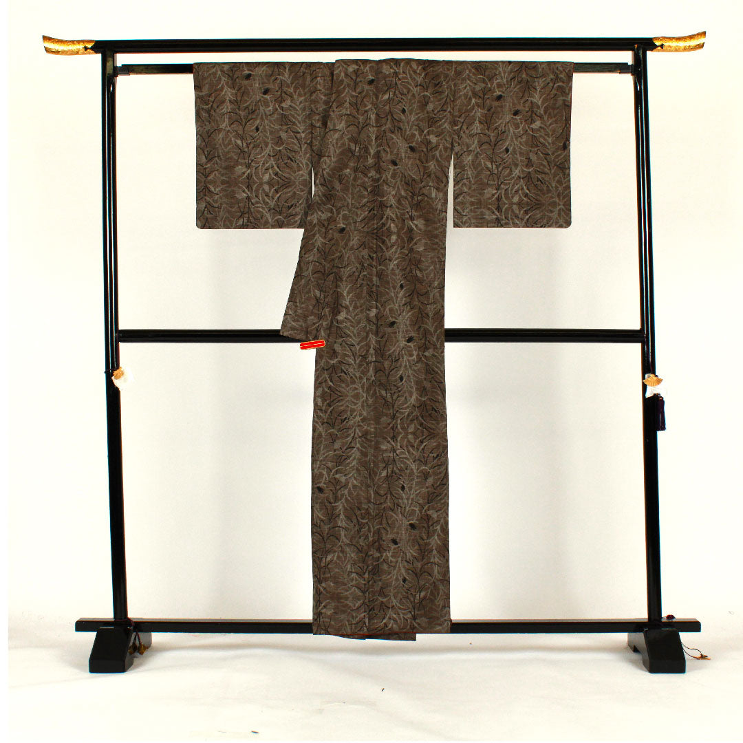 大島紬 身丈159cm 裄丈65cm 経緯絣 草花模様 正絹 Bランク 袷 茶系 1116001253314