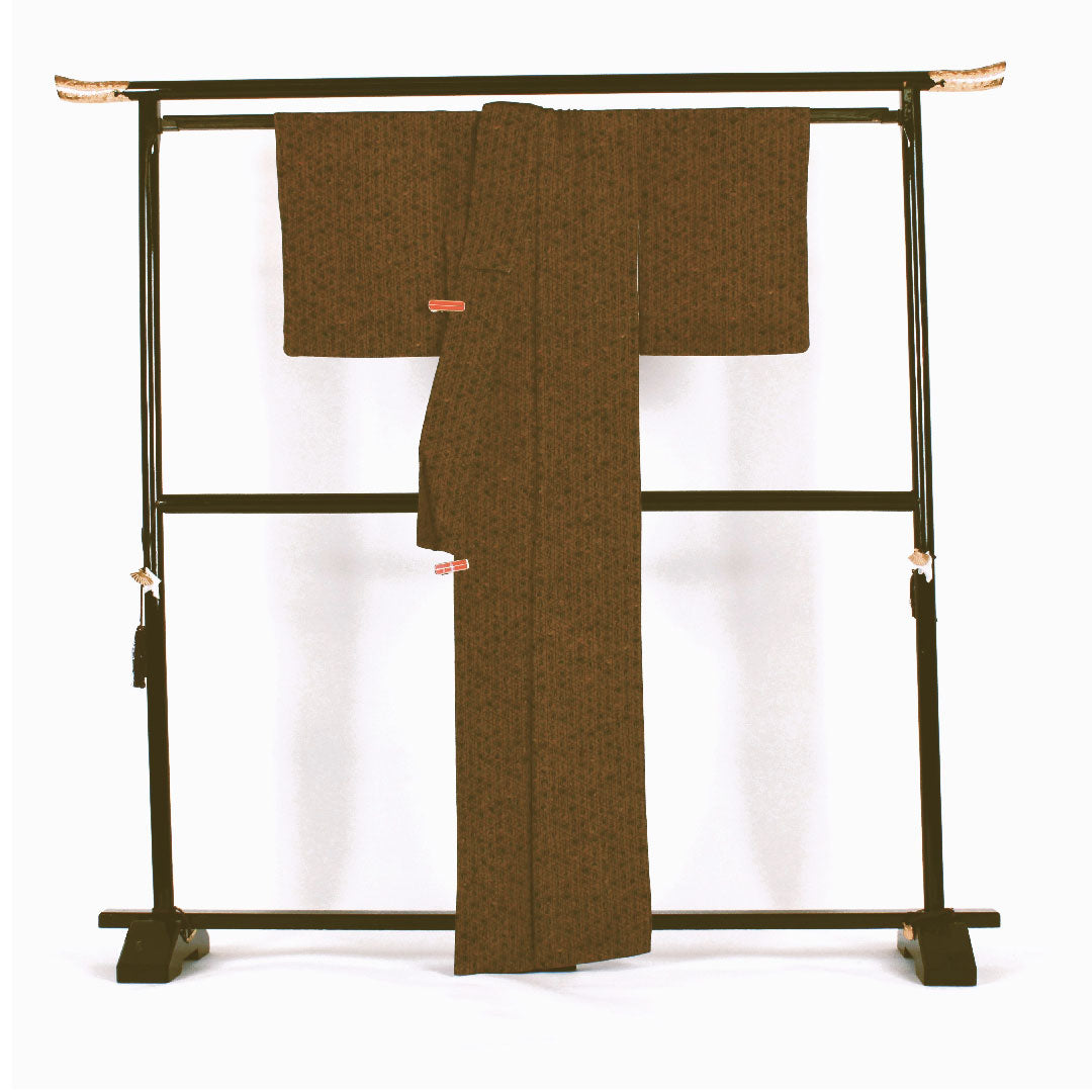 小紋 身丈162cm 裄丈63cm 袷 南部幸雄 籠目に野菜模様 正絹 Aランク 茶系 1115000603314