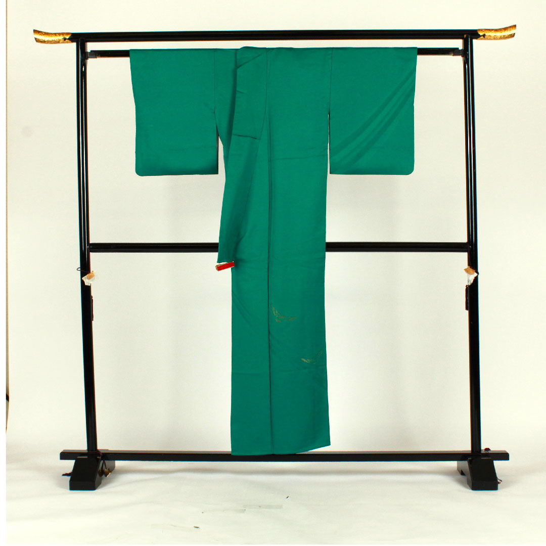 色無地 斉藤三才 三才鳥 身丈152.5cm 裄丈65.5cm 袷 正絹 Aランク 緑系 1114000443219