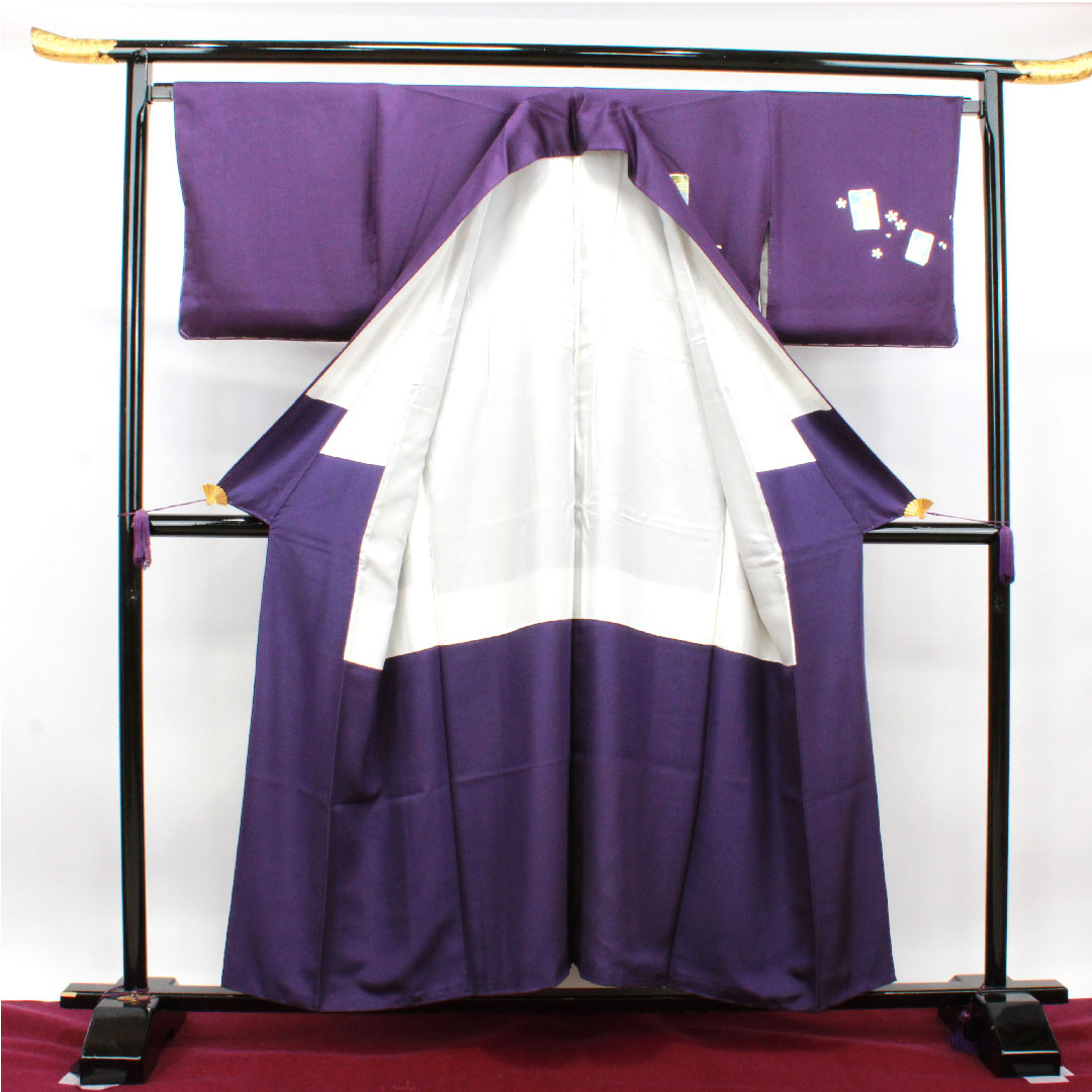 訪問着 正絹 袷 身丈155cm 裄丈68cm 深紫色 金彩加工 しつけ糸付き 吉祥文様 Sランク 紫系 1112003192320