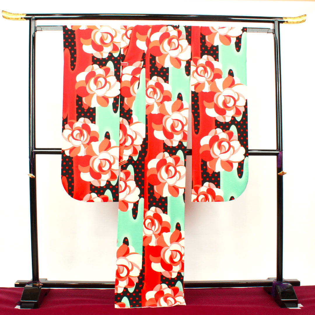 振袖 身丈172cm 裄丈63cm 袷 洗える着物 薔薇 ポリ Sランク グラデ 1113001382699