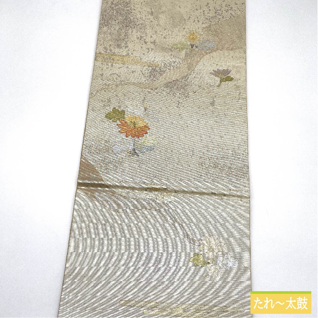 袋帯 正絹 牙黄色(げおういろ) 於利部寿名宝 慶匠金彩螺鈿 意匠箔金彩螺鈿 作家物 帯丈440cm Sランク 六通 フォーマル ベージュ系 1123011682325