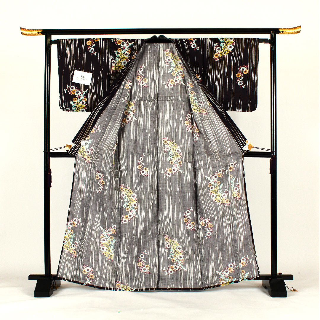 Yukata HANAEMORI Flower Pattern Cotton S Rank Single Layer Length 165cm Sleeve Length 68cm Purple 1118000792520