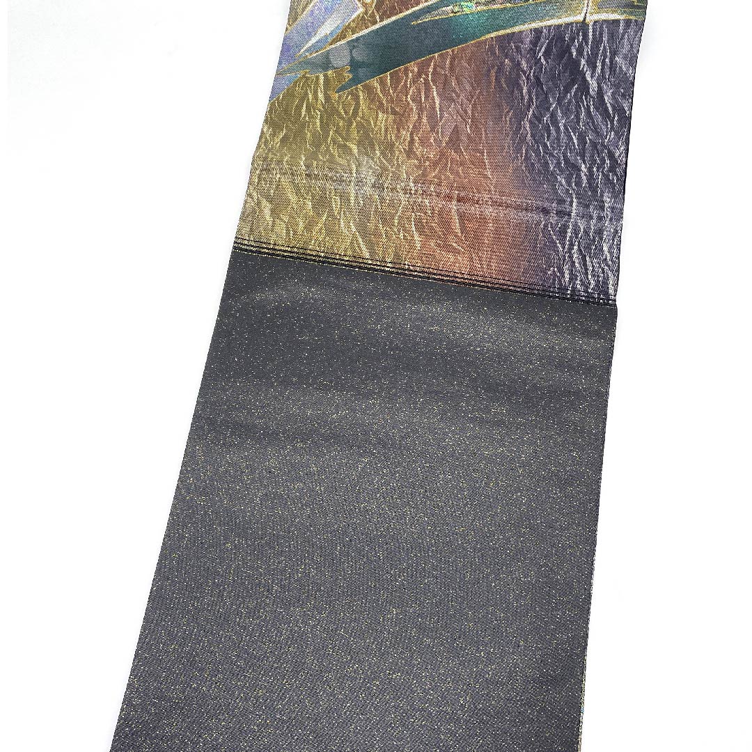 袋帯 黒色 竹模様 帯丈442cm 正絹 Sランク ポイント柄 セミフォーマル 黒系 1123009412310