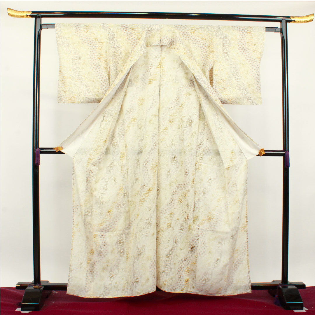 Summer pure silk komon length 161.5cm sleeve length 61.5cm milky white chrysanthemum hemp leaf bamboo silk A rank cream 1132001333415