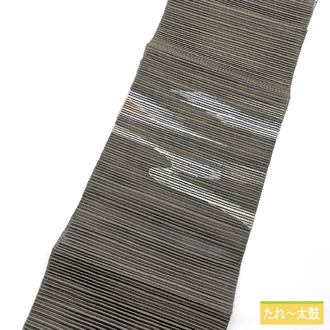 名古屋帯 絹鼠色(きぬねずいろ) 夏帯 かすみ すくい織 帯丈367cm 正絹 Sランク ポイント柄 カジュアル 茶系 1124008632314 松葉仕立て