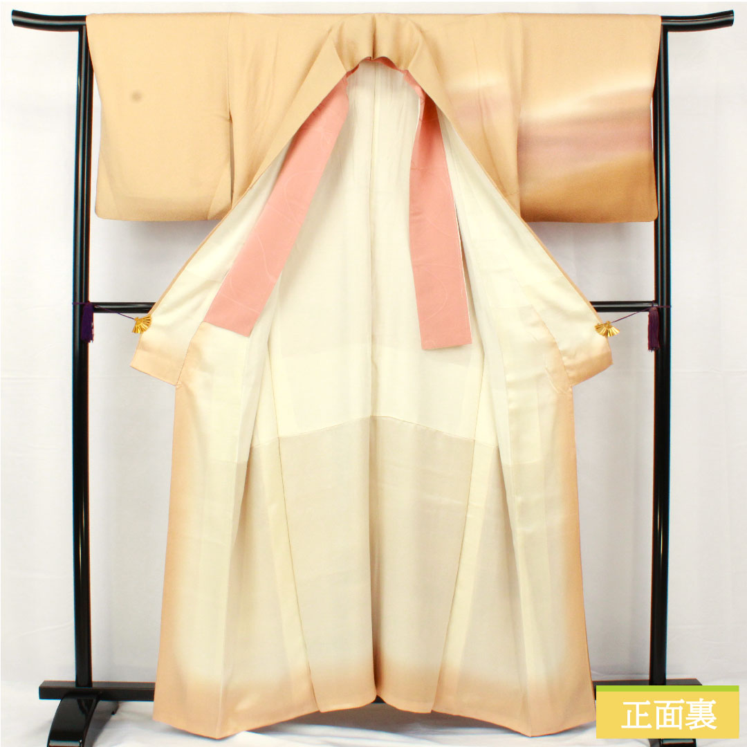 訪問着 正絹 袷 身丈162.5cm 裄丈64cm 麴色(こうじいろ) 京友禅 付下げ 梅 Sランク ベージュ系 1112005292425