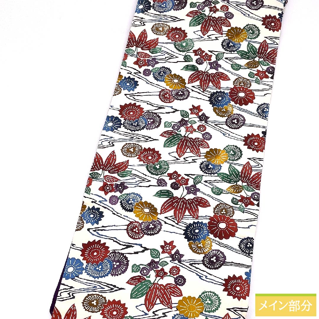 Nagoya obi, natural color, Kyoto Bingata, floral pattern, obi length 361cm, pure silk, S rank, six-pass, casual, white, 1124005292311, Nagoya style