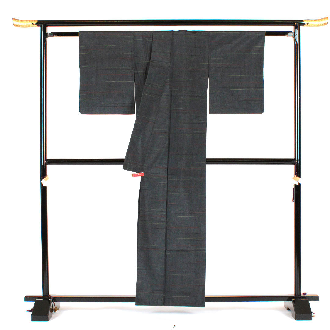 大島紬 身丈160cm 幾何学模様 正絹 Aランク 袷 紺系 1116001383418