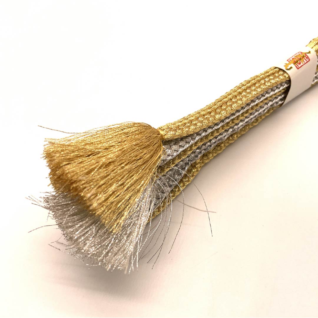 帯締め 正絹 四分紐 金色(きんいろ) 銀色(ぎんいろ) バイカラー 長さ約155cm 幅約1.5cm フォーマル Sランク 金系 1135003062321