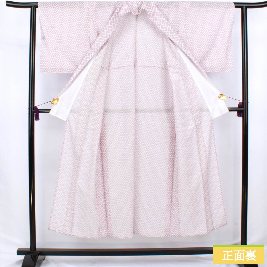 夏物 ポリエステル 小紋 身丈148.5cm 裄丈61cm 半色(はしたいろ) 抽象模様 洗える着物 絽 Aランク 紫系 1132002513120