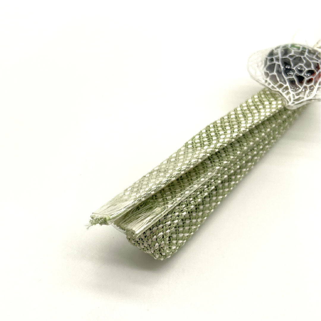 (新品)帯締め 正絹 NEWランク 三分紐 緑衫色(ろくそういろ) 白 五嶋紐 夏物 長さ約134cm 幅約1.2cm カジュアル 緑系 1135005241319