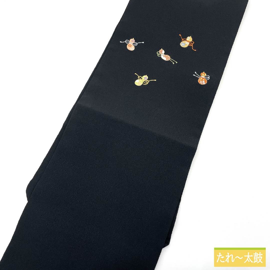 名古屋帯 ポリエステル Sランク 瓢箪 帯丈371cm ポイント柄 セミフォーマル 黒系 1124010822310 名古屋仕立て