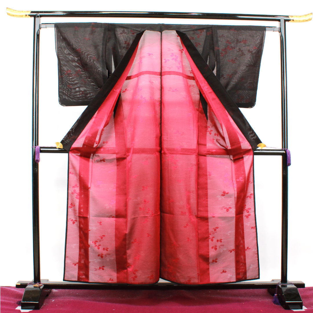 Summer item, pure silk, plain color, length 158cm, sleeve length 62.5cm, abstract pattern, gauze, S rank, red, 1132001192312