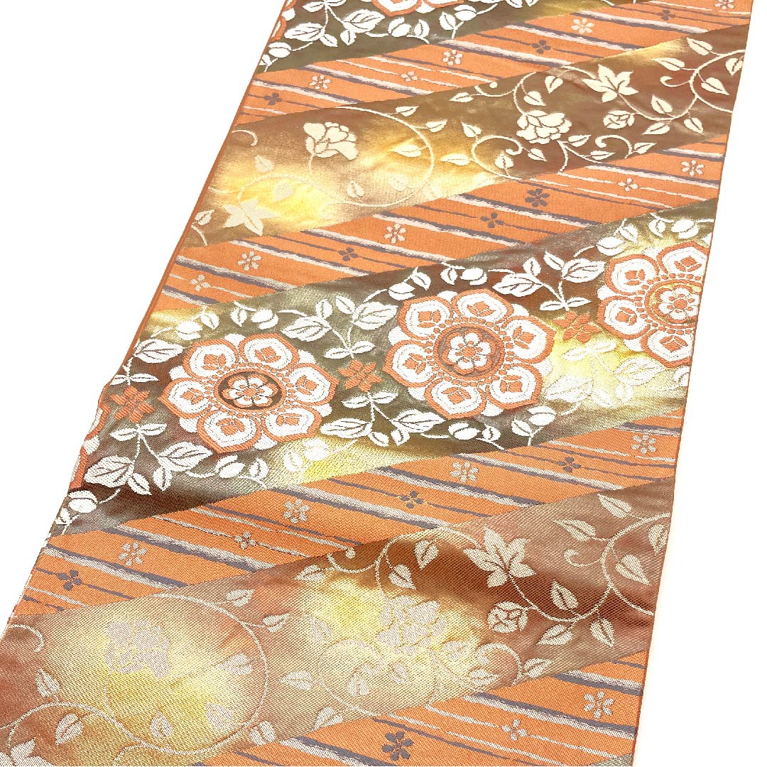 (未仕立)袋帯 緋褪色(ひさめいろ) 正倉院裂文 帯丈434cm 正絹 Sランク 六通 フォーマル ピンク系 1123002892313