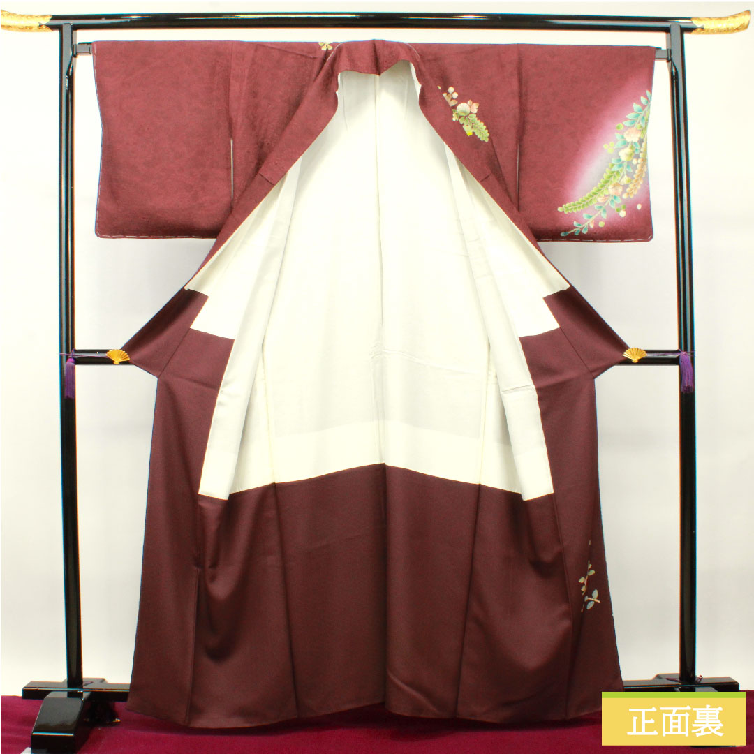 訪問着 正絹 袷 身丈162.5cm 裄丈67.5cm 葡萄酒色 辻ヶ花 Sランク 紫系 1112003562420