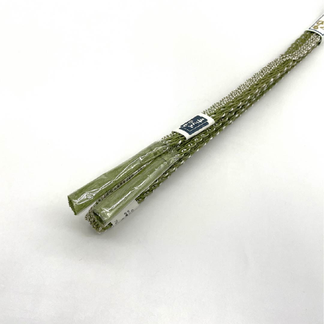 (新品)帯締め 正絹 NEWランク 威光茶色(いこうちゃいろ) 単衣用 夏用 長さ約168cm 幅約1.2cm カジュアル 緑系 1135005581319