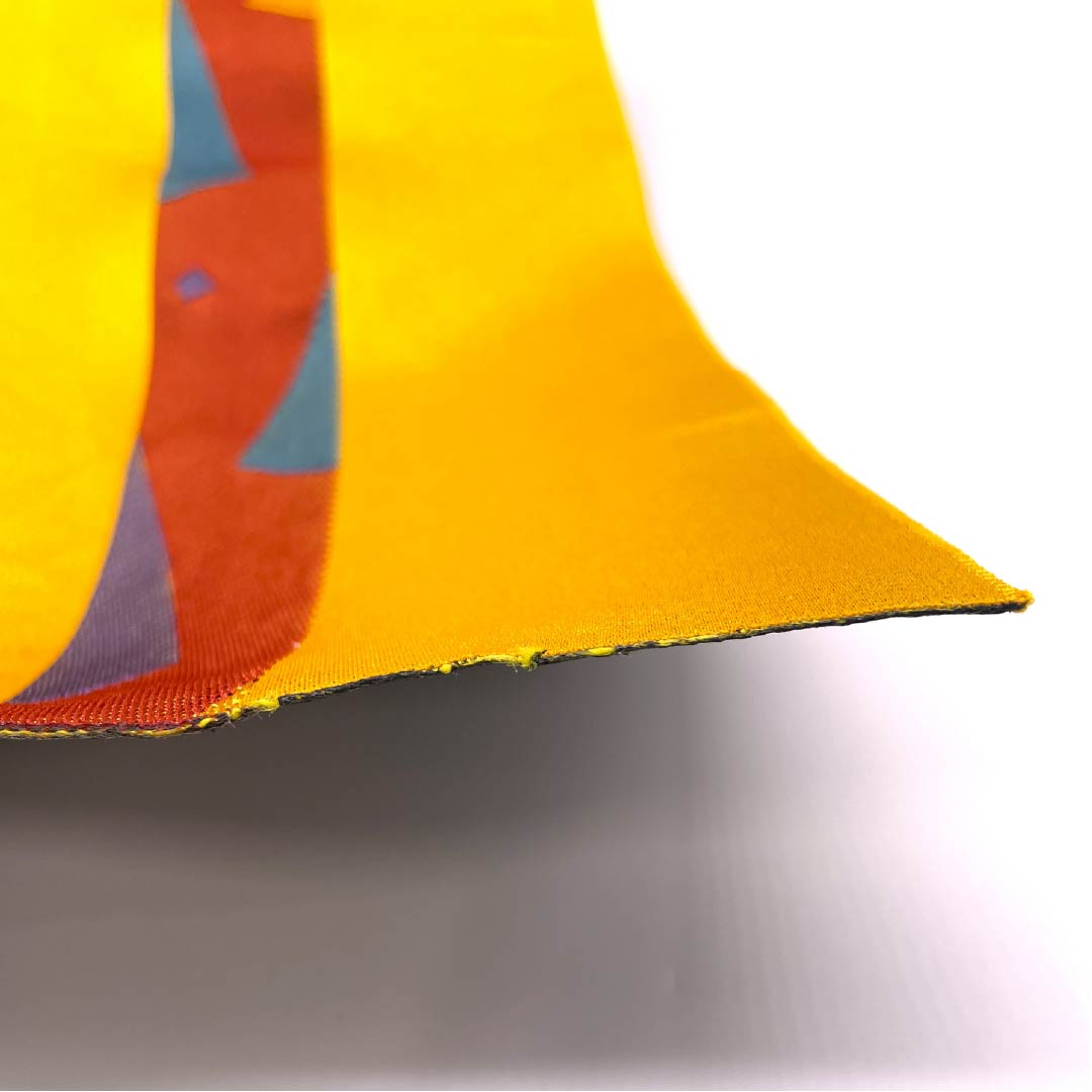 半幅帯 ポリエステル 濃卵色(こいたまごいろ) 幾何学模様 帯丈350cm 黄系 Aランク 1125001703323