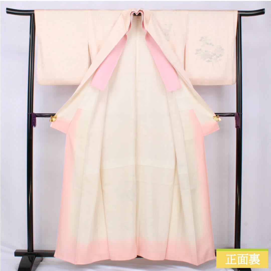 訪問着 正絹 Sランク 袷 身丈158cm 裄丈63cm 乙女色(おとめいろ) 京友禅 草花 重ね衿付き ピンク系 1112006532313