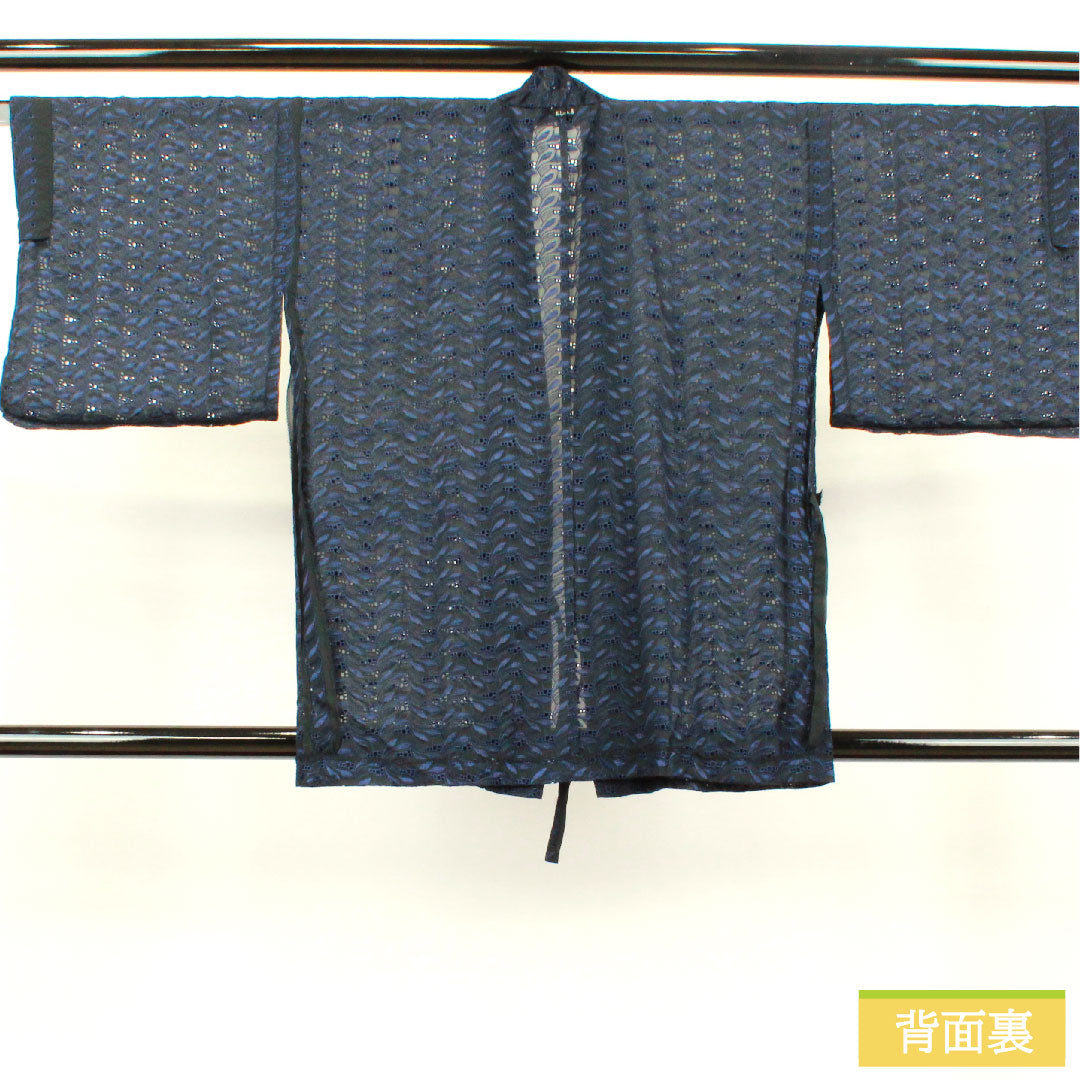 道中着 ポリエステル 身丈77.5cm 裄丈63.5cm 幾何学模様 スリーシーズン Sランク 単衣 黒系 1117000602910