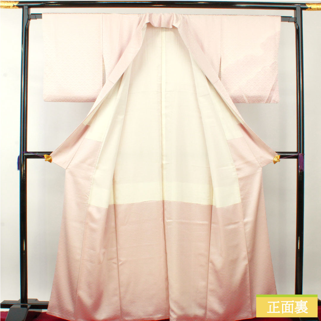 色無地 正絹 身丈164.5cm 裄丈63.5cm 桜色(さくらいろ) 扇 無地訪問着 袷 紋なし Aランク ピンク系 1114001393413