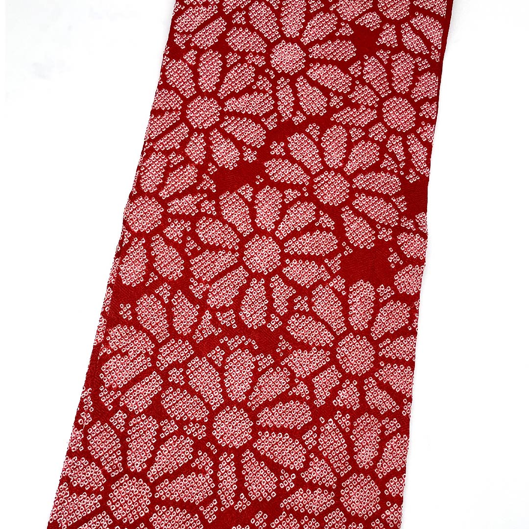 名古屋帯 紅赤色 絞り 小花模様 帯丈352cm 正絹 Sランク 六通 カジュアル 赤系 1124004872312 名古屋仕立て