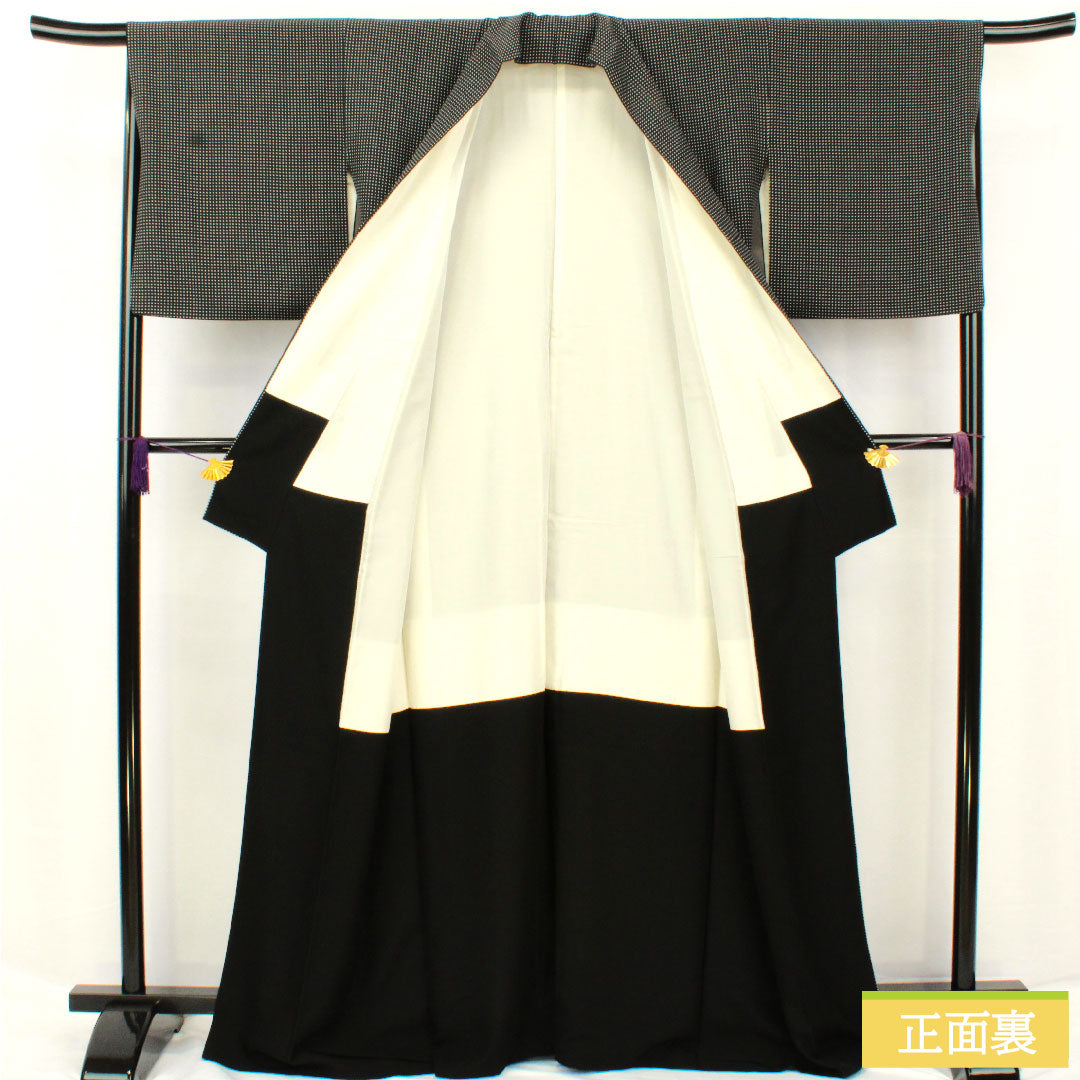 小紋 正絹 身丈165.5cm 裄丈66cm 袷 幾何学模様 Aランク 黒系 1115004713510