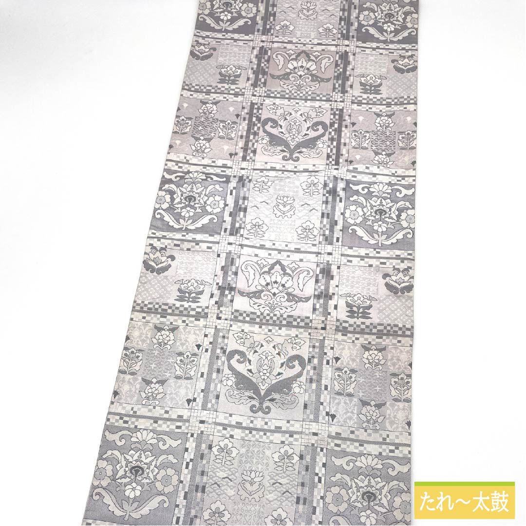 Fukuro Obi (Bag) - Pure Silk, Mercury Color, Sarasa Pattern, Length 424cm, S Rank, Six-Ply, Casual, Gray, 1123012842322