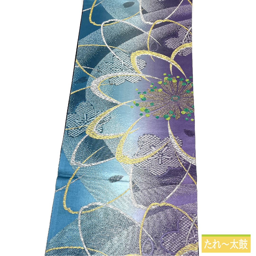 袋帯 正絹 花浅葱色(はなあさぎいろ) 桜 帯丈448cm Sランク 六通 フォーマル グラデーション系 1123011502399