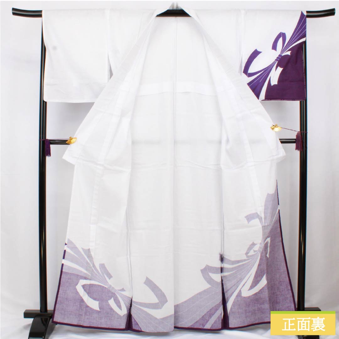 Cotton Yukata, Length 163.5cm, Sleeve Length 67cm, S Rank, Single Layer, White, with Bunsage Noshi (Noshi Wrapping), 1118006482411