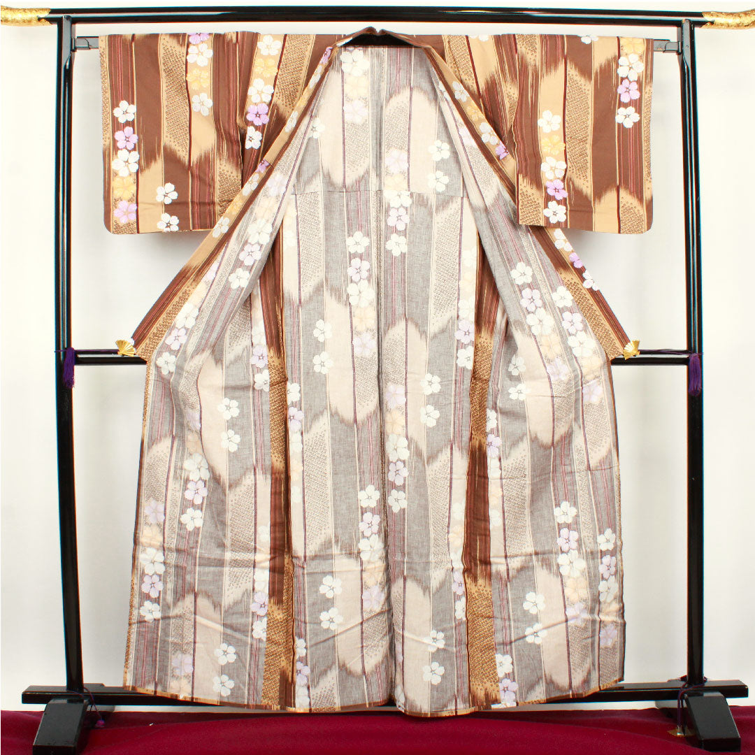 浴衣 抽象模様 木綿 Bランク 単衣 身丈161.5cm 裄丈66.5cm 茶系 1118001054414