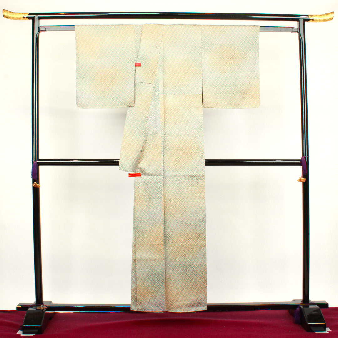 小紋 身丈156cm 裄丈62.5cm 袷 絞り 鹿の子絞り 正絹 Aランク グラデ 1115003103399