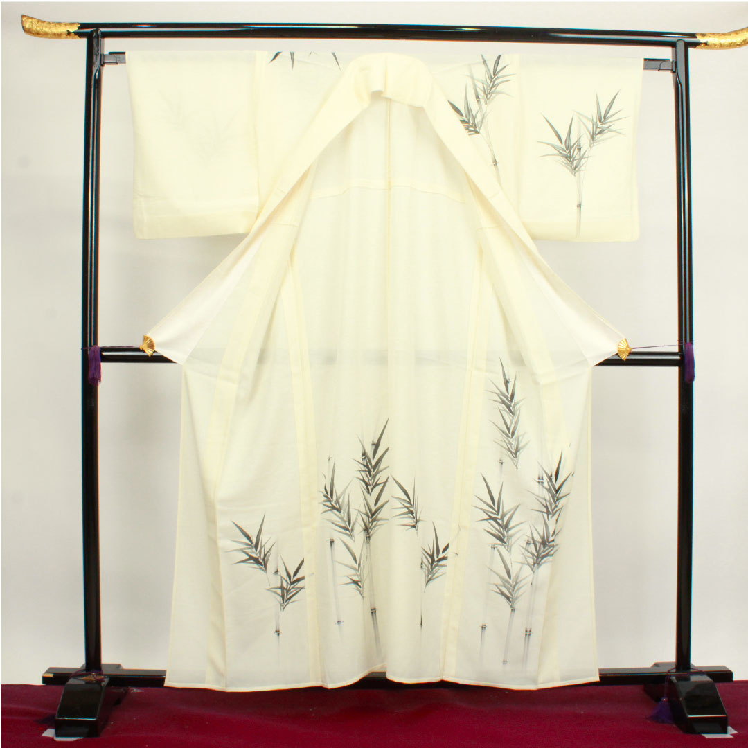 夏物 正絹 訪問着 身丈159cm 裄丈64cm 乳白色(にゅうはくしょく) 竹 絽 Sランク クリーム系 1132000482315