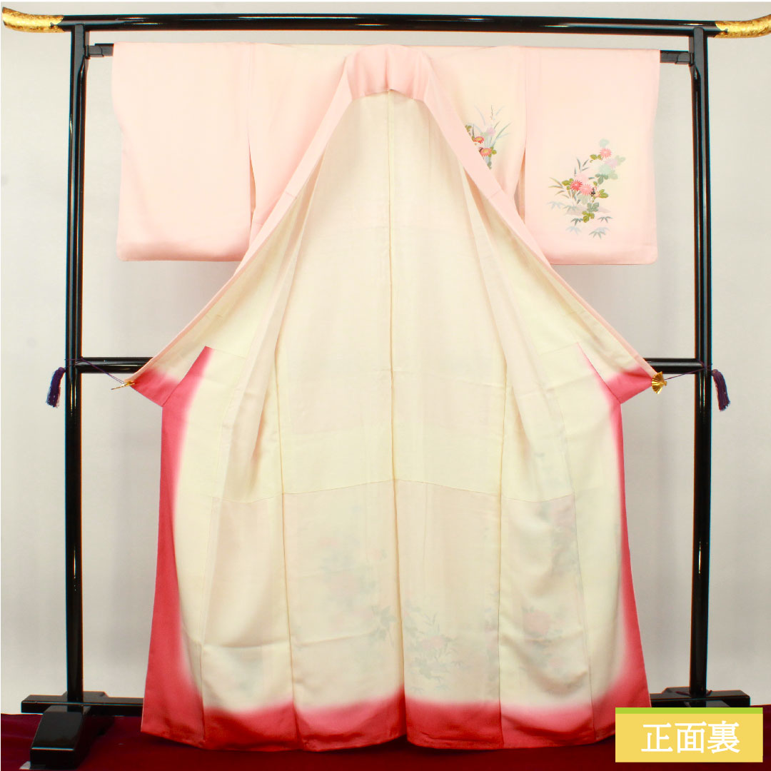 訪問着 正絹 袷 身丈166cm 裄丈63.5cm 曙色 京友禅 草花模様 Aランク ピンク系 1112003713513