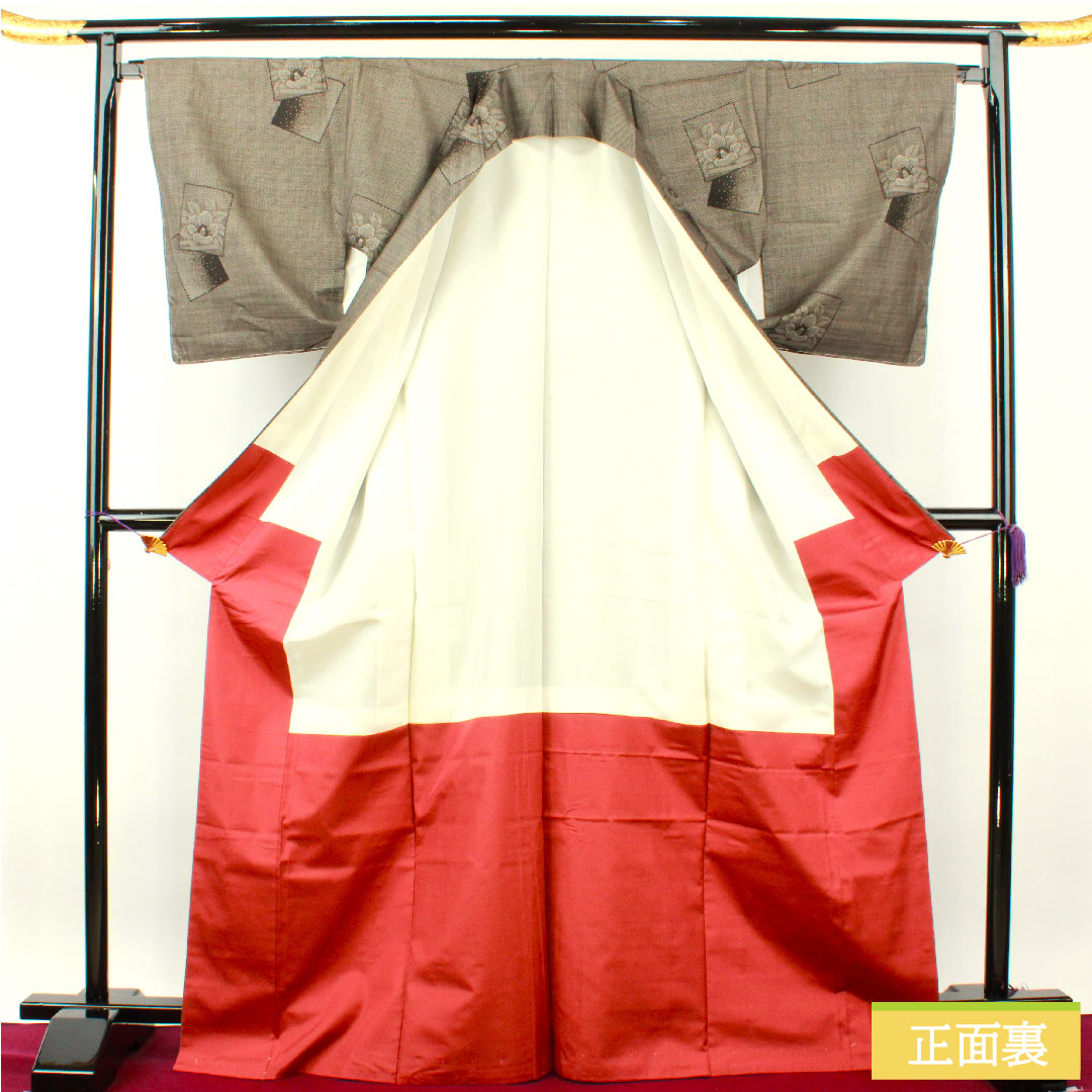 紬 正絹 身丈170.5cm 裄丈67.5cm 大島紬 7マルキ 花模様 しつけ糸付き Aランク 袷 茶系 1116003753614