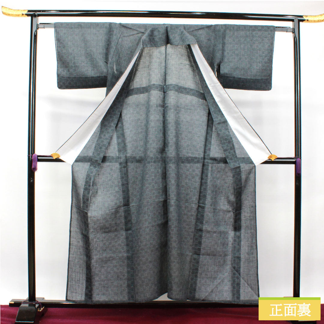 紬 正絹 身丈156cm 裄丈64cm 具墨色 幾何学模様 Sランク 紗 黒系 1116003112310