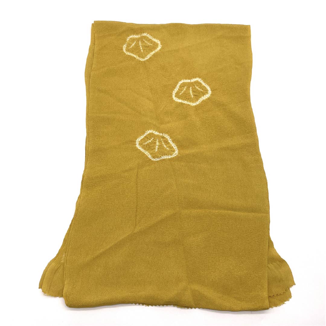 帯揚げ 正絹 セミフォーマル 黄土色(おうどいろ) 絞り 梅 花柄 長さ約172cm 幅約24.5cm Sランク 黄系 1136000612923