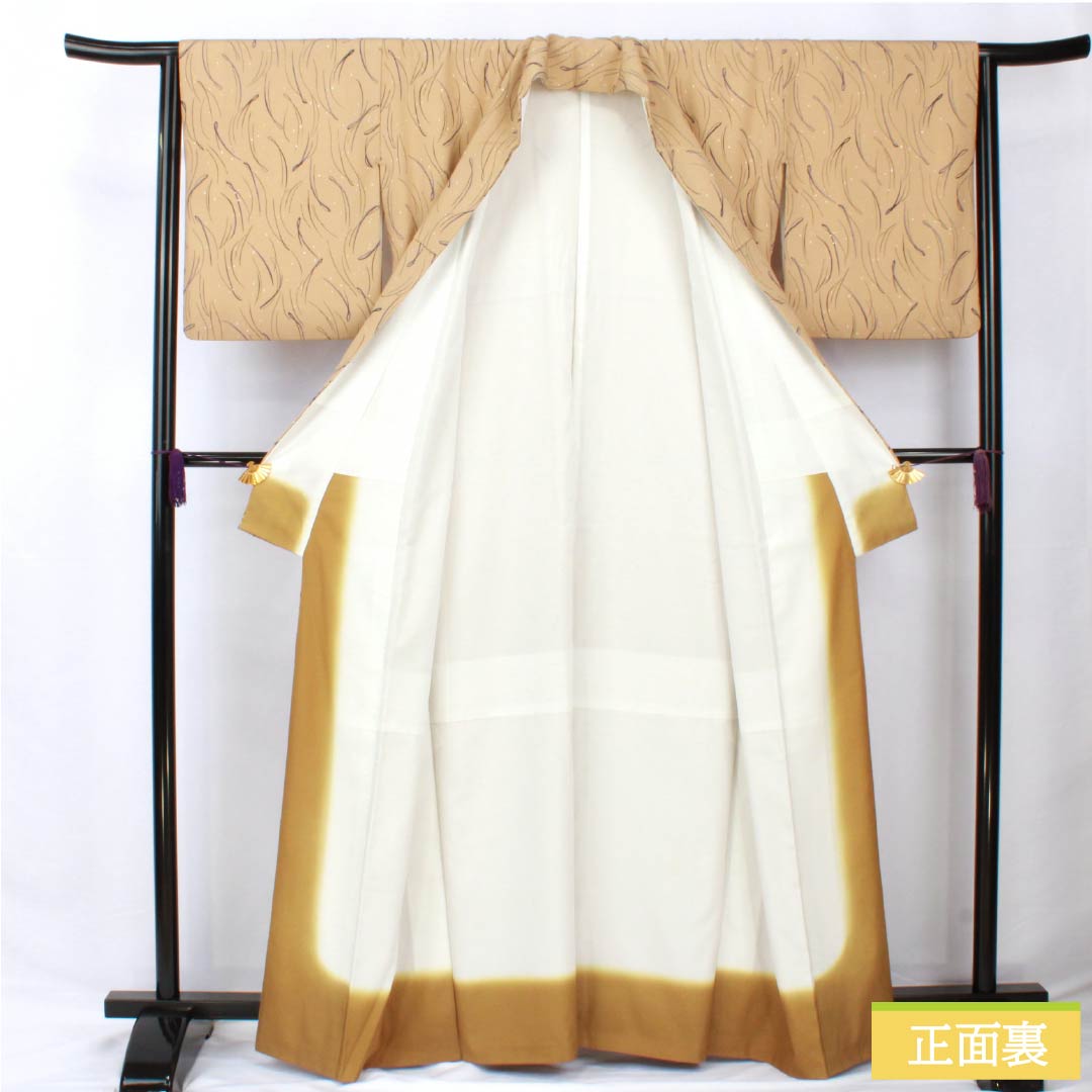 小紋 ポリエステル 身丈163.5cm 裄丈63.5cm 袷 胡桃色(くるみいろ) 抽象柄 Sランク ベージュ系 1115005632425