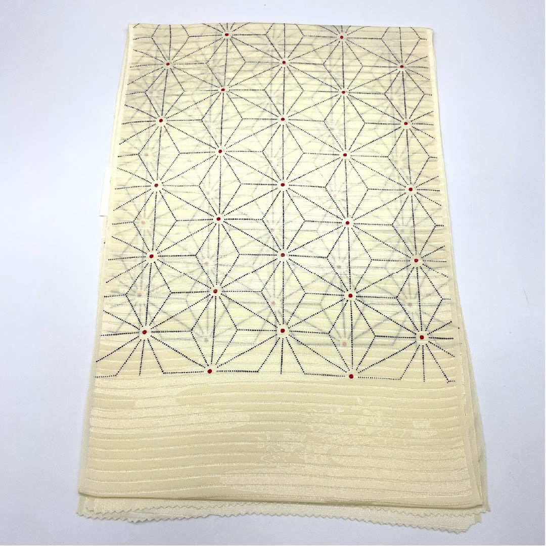 (新品)帯揚げ 正絹 セミフォーマル 魚子黄色(ぎょしこういろ) 夏物 麻の葉 古典柄 長さ約174cm 幅約29cm NEWランク クリーム系 1136000791915