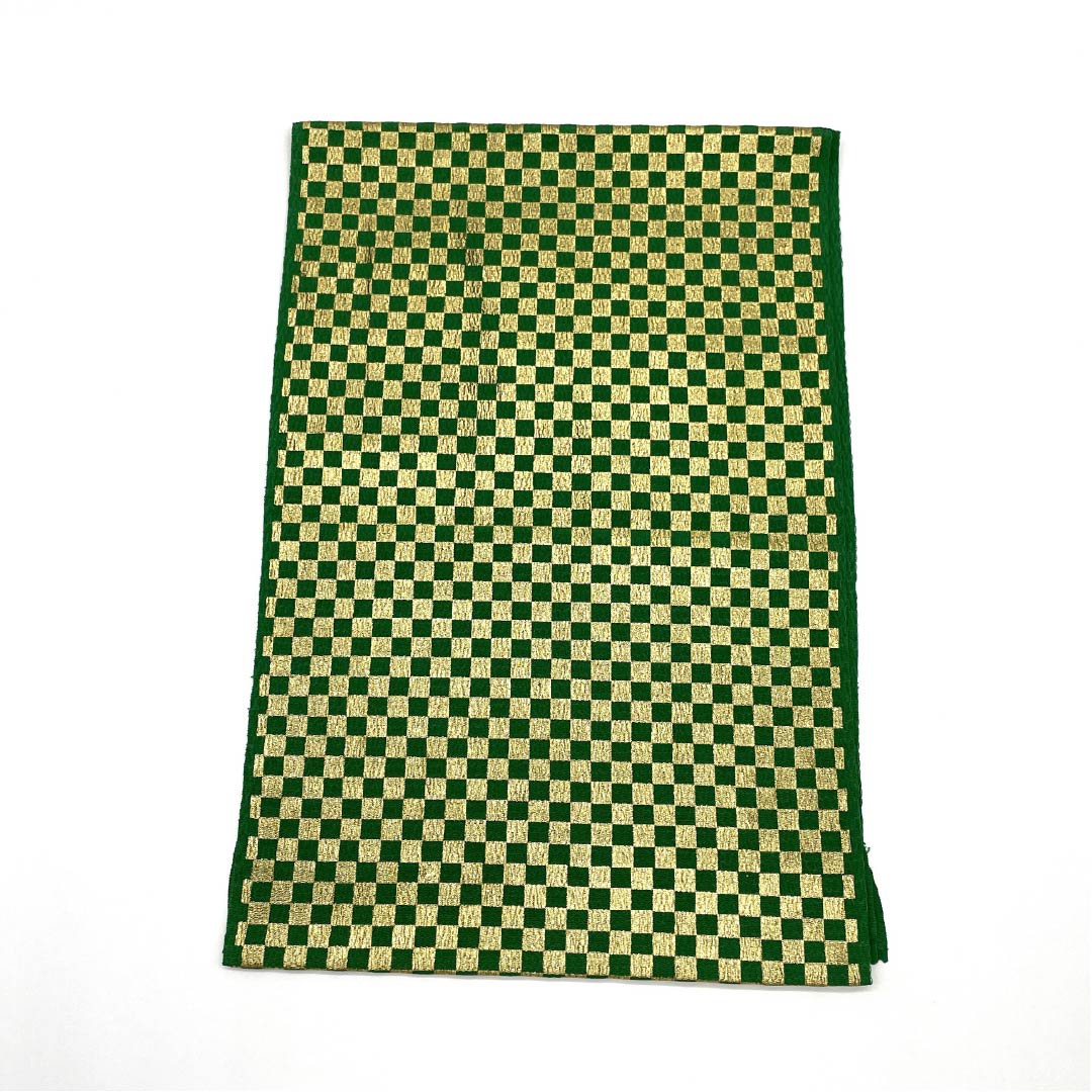 帯揚げ セミフォーマル 濃緑色(のうりょくいろ) 市松 振袖用 カジュアル 長さ約170cm 幅約28cm Sランク 緑系 1136000362919
