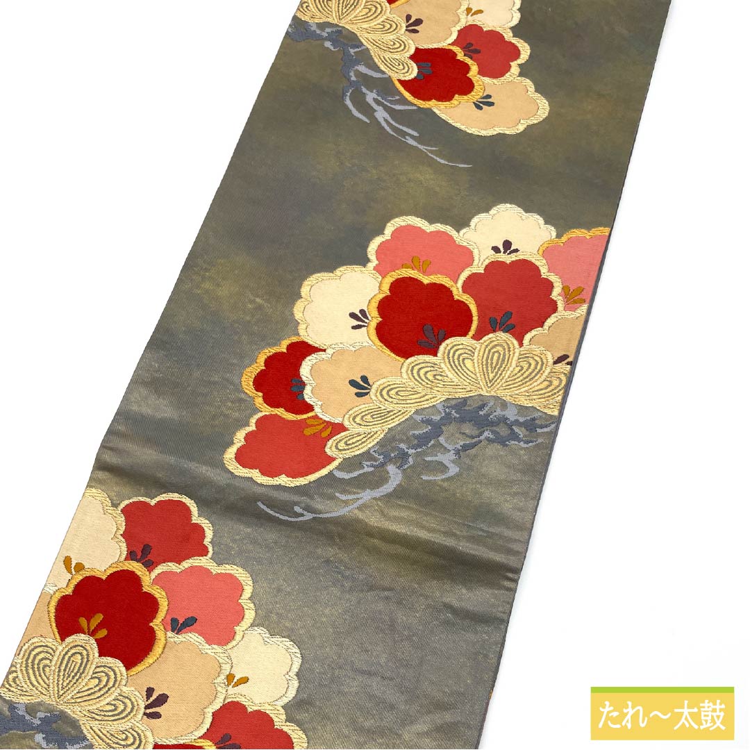 袋帯 正絹 素鼠色(すねずいろ) 藤原織物 松 帯丈440cm Sランク 六通 フォーマル グレー系 1123013802322