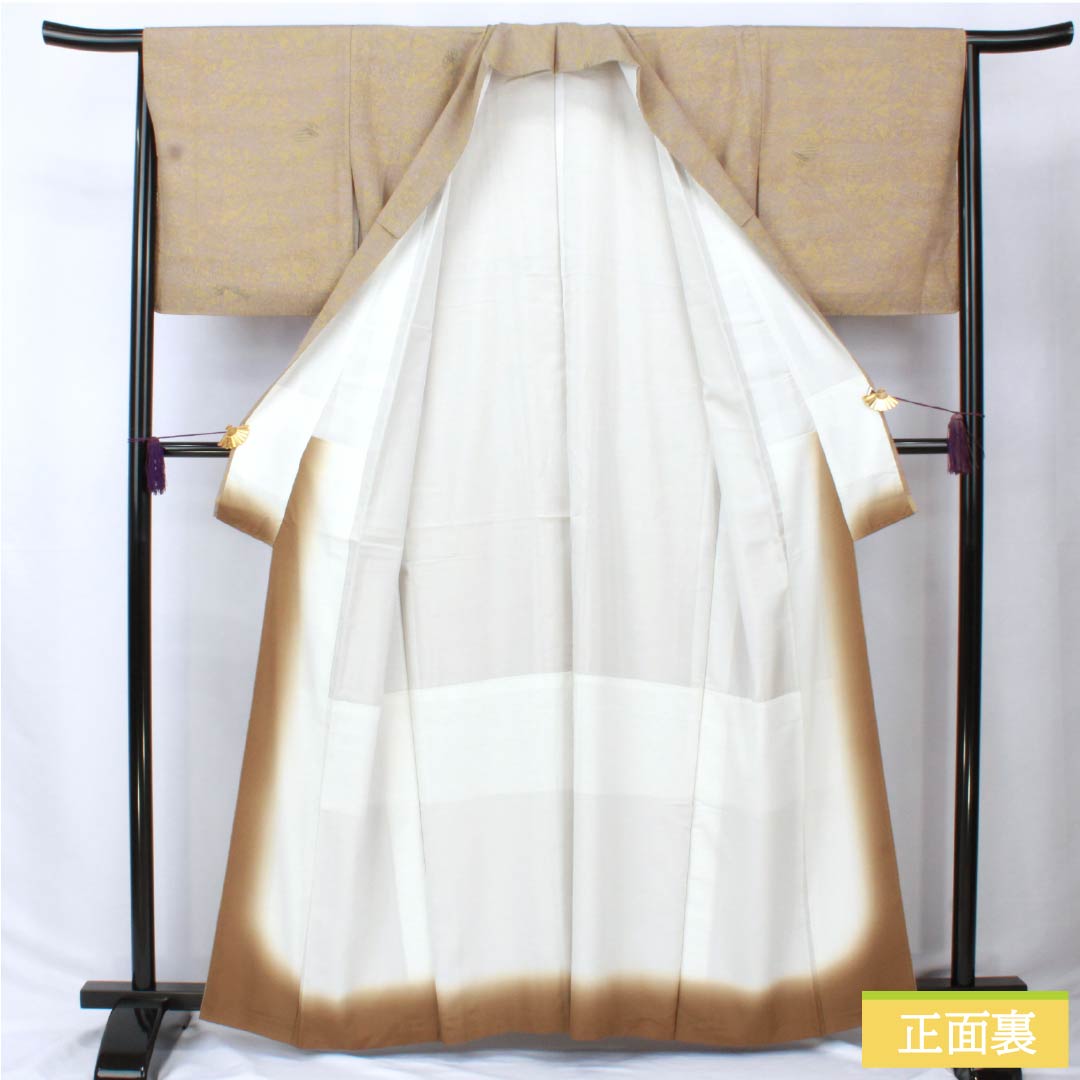 小紋 ポリエステル 身丈161cm 裄丈64.5cm 袷 鈍紫色(にぶむらさきいろ) 洗える着物 抽象模様 Sランク グレー系 1115005982422