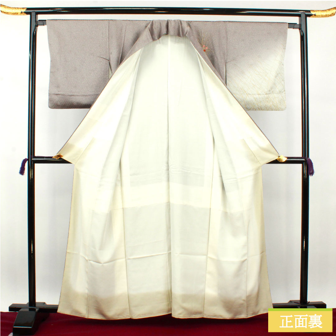 Homongi, pure silk, lined, length 161cm, sleeve length 65cm, dull purple, embroidery, A rank, gray, 1112003703422