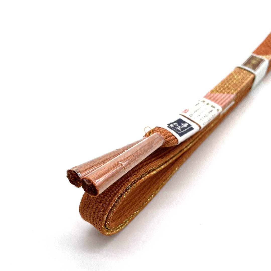 (新古品) 帯締め 正絹 四分紐 柿色(かきいろ) 手組紐 特選金銀糸使用 新古品 長さ約162cm 幅約1.5cm セミフォーマル Sランク 橙系 1135002332326